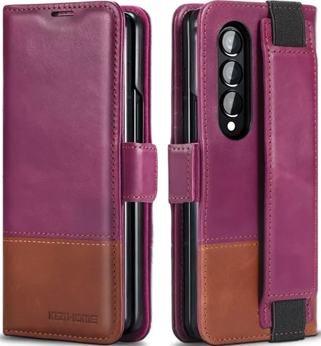 Vista 26 de KEZiHOME Funda tipo cartera de piel auténtica para Samsung Galaxy Z Fold 6 Negro