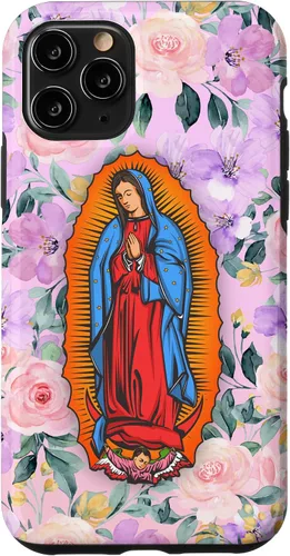 Vista 10 de Funda para iPhone 14 Virgen de Guadalupe versión flores rosas