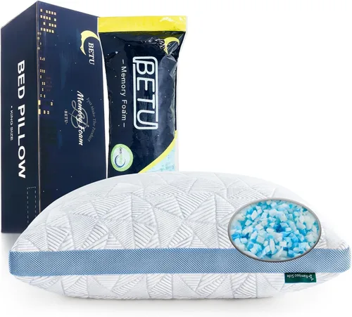 Vista 7 de BETU Almohada refrescante estándar, almohada de espuma viscoelástica triturada fresca para durmientes calientes, almohadas ajustables firmes