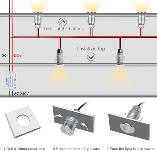 Vista 3 de Mini lámpara subterránea 201, 1 W, DC12 V, IP67, tipo empotrado de bajo voltaje, cubierta de acero inoxidable 304, adecuada para terrenos al aire