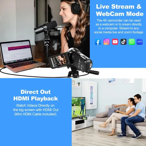 Vista 4 de Cámara de video 4K videocámara 48MP Vlogging Cámara para YouTube 60FPS 18X Zoom Cámara de vídeo digital con enfoque automático WiFi, cámara web