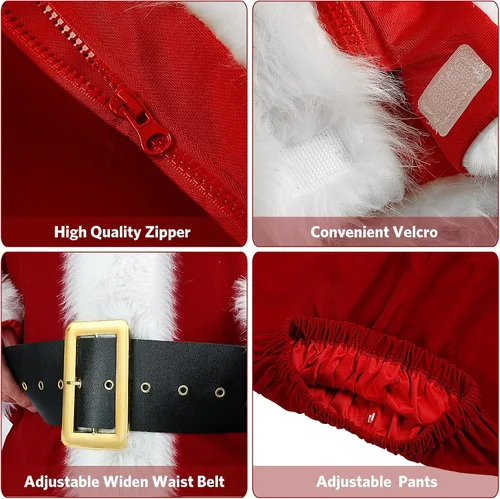 Vista 4 de SHEJIZE Mens Santa Claus Costume Adult Christmas Santa Claus Costume Santa Suit