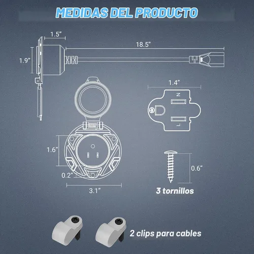 Vista 7 de MICTUNING Enchufe de puerto de CA 10A-15A, enchufe de entrada de alimentación de 125 V con cable de extensión integrado de 20 pulgadas y cubierta