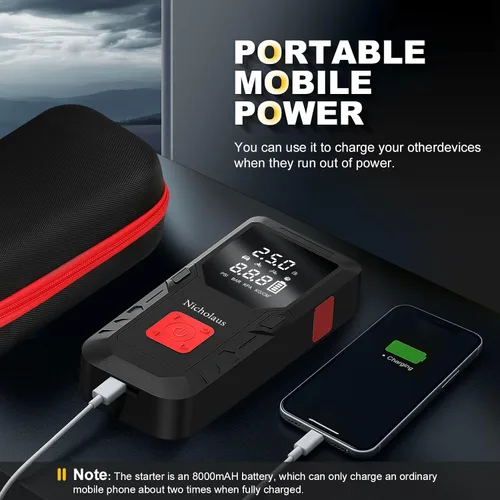 Vista 8 de Arrancador de batería de coche de 12 V, 8000 mAh, 2800 A con compresor de aire de 150 PSI, edición compacta y práctica QB08L, caja de arranque