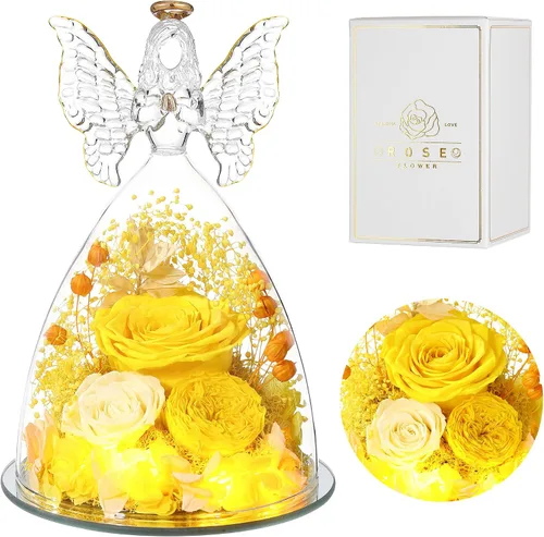 Vista 12 de Ocosy Regalos de rosas para el Día de la Madre para ella, regalos de rosas grandes para mujeres, rosas reales para siempre en figuras de ángel