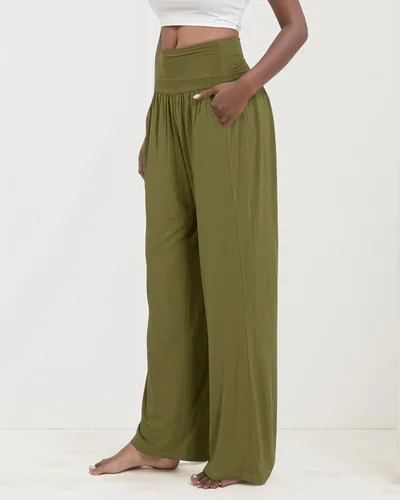 Vista 3 de Pantalones de yoga casuales sueltos de pierna ancha para mujer, pantalones de yoga de cintura alta, cómodos y suaves, pantalones de yoga Palazzo