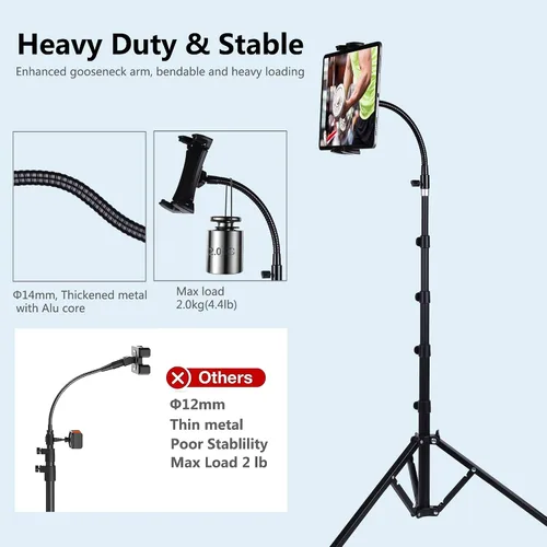 Vista 3 de Trípode para iPad y teléfono de 73 pulgadas con cuello de cisne para tablet con control remoto para tabletas de 3.5 a 15 pulgadas, iPhone, iPad Pro