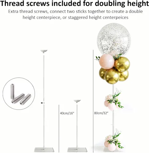 Vista 6 de lightsfever Kit de soporte acrílico reutilizable para globos, exhibición de mesa resistente con palos y base, soportes de globos para centros