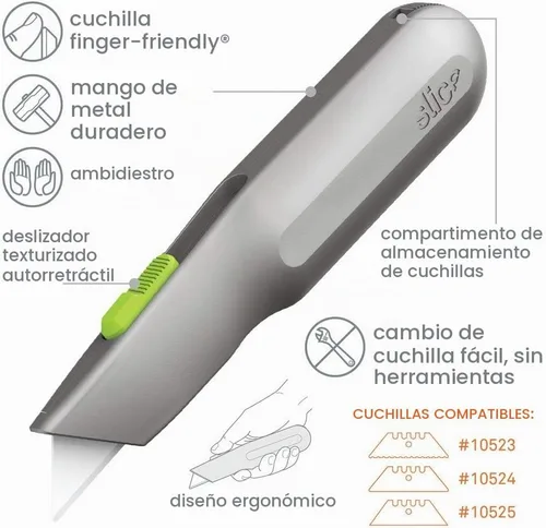 Vista 8 de Cuchillo utilitario con mango de metal, hoja de cerámica amigable con los dedos, se retrae automáticamente para mayor seguridad, mango de metal La