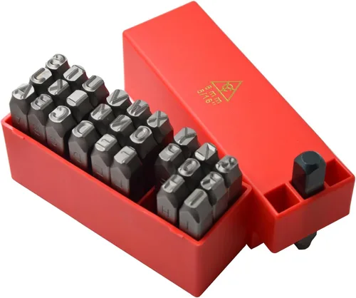 Vista 51 de Juego de 27 sellos de acero resistente con letras mayúsculas de 3/64" 1mm, kit de punzones de alfabeto para estampado a mano de caracteres, código