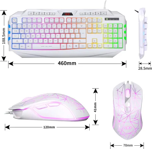 Vista 2 de Combo de teclado y mouse blanco para juegos, MageGee GK710 con cable retroiluminado y mouse blanco para juegos, teclado de PC y mouse DPI ajustable