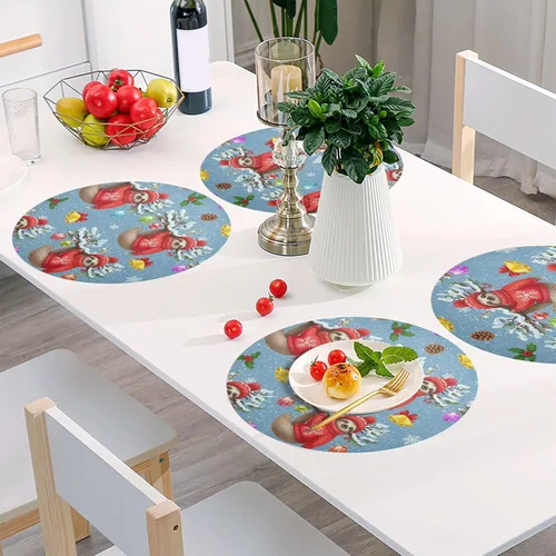 Vista 6 de Cute Sloth Red Dining Room Table Placemats, Non Slip Placemats Round Washable for Kitchen Table one sizex4