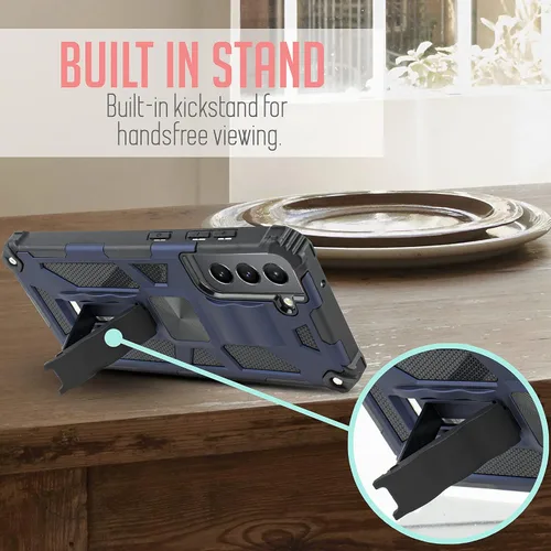 Vista 3 de diseñado para Samsung Galaxy S21 FE teléfono magnético Kickstand caso con vidrio templado resistente de doble capa a prueba de golpes cubierta