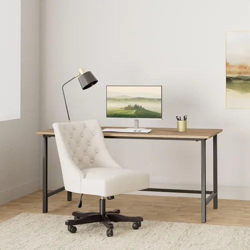 Vista 2 de Safavieh Mercer Collection Soho - Silla de escritorio giratoria de lino color crema claro