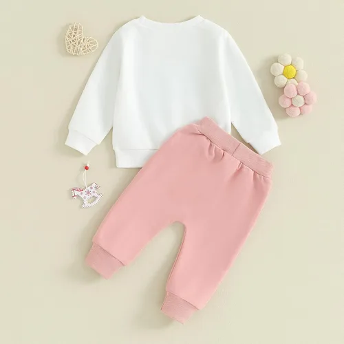 Vista 5 de Conjunto de sudadera para bebé niña con texto en inglés "Daddy Mama" de manga larga para otoño e invierno