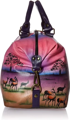 Vista 3 de Anna by Anuschka Bolso de viaje grande de cuero pintado a mano para mujer - Serengeti Sunset