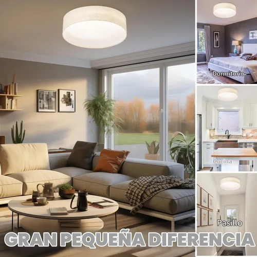 Vista 8 de Hamilyeah Lámpara de techo de montaje empotrado de 24W, lámpara de techo LED regulable con pantalla de tela beige de 5CCT, lámpara de techo