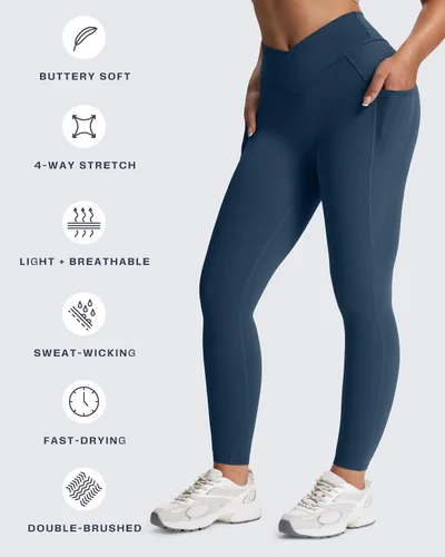 Vista 52 de Aoxjox Trinity - Pantalones de yoga de cintura alta con bolsillos para mujer, control de abdomen, cintura cruzada, leggings de entrenamiento suaves
