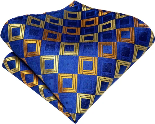 Vista 288 de Hi-Tie Corbata clásica de cachemira para hombre con pañuelo y gemelos a cuadros