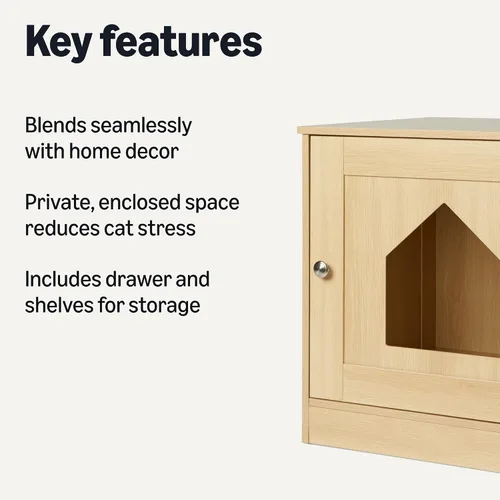 Vista 2 de Amazon Basics Caja de arena para gatos estilo mobiliario, roble