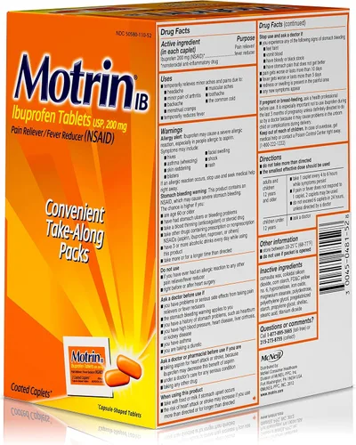 Vista 15 de Motrin IB, tabletas de ibuprofeno de 200 mg, alivio del dolor y la fiebre de AINE para dolor de cabeza, dolor de espalda, dolores musculares, alivio