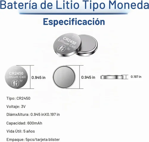 Vista 3 de PGSONIC Batería de litio CR2450 3V (5pcs)