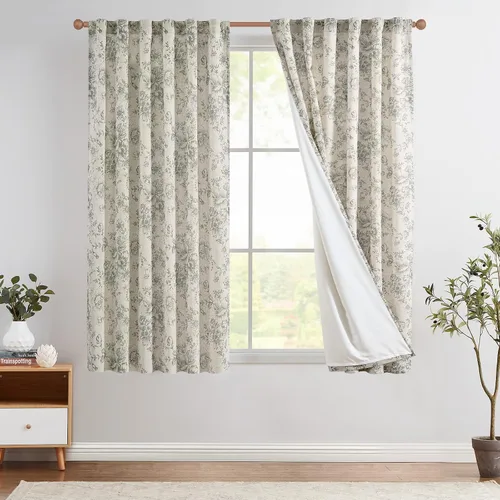 Vista 56 de Jinchan Cortinas de Mezcla de Lino con Estampado Floral para Sala de Estar, 84 Pulgadas de Largo, Cortinas con Bolsillo para Varilla y Tab Trasera