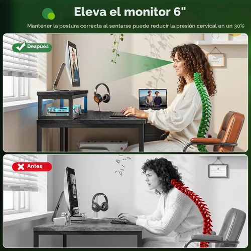 Vista 5 de EnHomee Escritorio para juegos en forma de L con luces LED y toma de corriente, escritorio de computadora de 40 pulgadas con cajones, escritorio