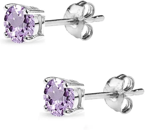 Vista 4 de Aretes redondos de plata de ley con piedras preciosas de 0.157in, 0.197in, 0.276in, 0.315in, morado solitario, amatista auténtica para mujeres