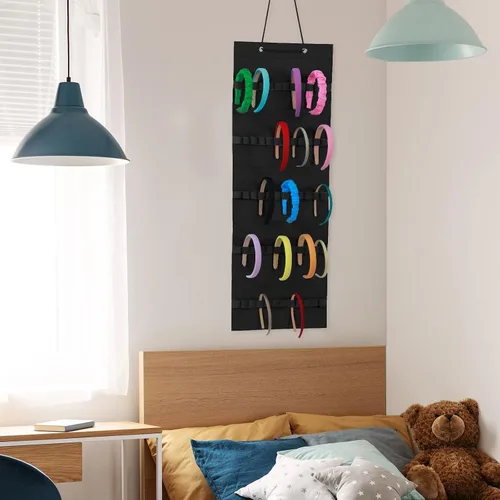 Vista 5 de Tudomro Soporte Colgante para Diademas para Niñas Organizador de Accesorios de Cabello de Felpa con 60 Bandas Elásticas Soporte para Lazos