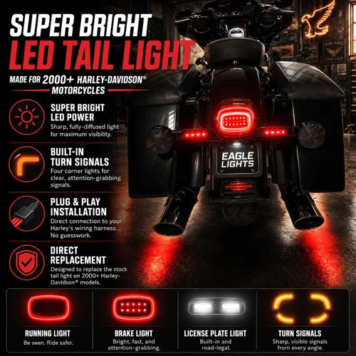 Vista 2 de Eagle Lights HALOZ - Luz trasera LED con intermitentes para motocicletas Harley Davidson