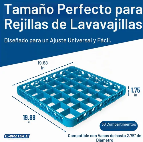 Vista 5 de Carlisle FoodService Products OptiClean - Extensor de estante de vidrio dividido de 36 compartimentos para lavavajillas comerciales, extensor