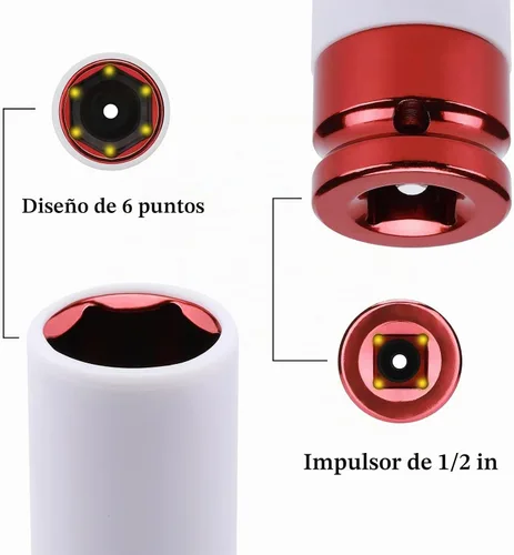 Vista 3 de EMENTOL Juego de 4 llaves de tuerca de impacto de pared delgada de 1/2 pulgada, CR-MO, métrico, juego de llaves de impacto de rueda protectora-0.669