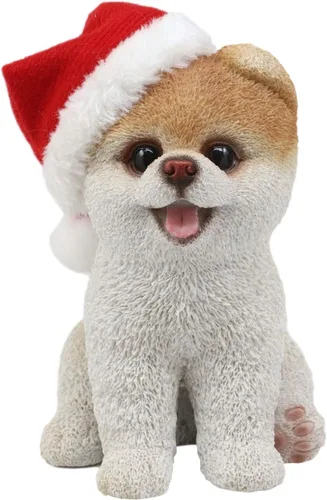 Vista 2 de Ebros Christmas Santa Boo - Estatua de perro de Pomerania más linda del mundo para mascotas, amigos de mascotas, perros coleccionables, figura