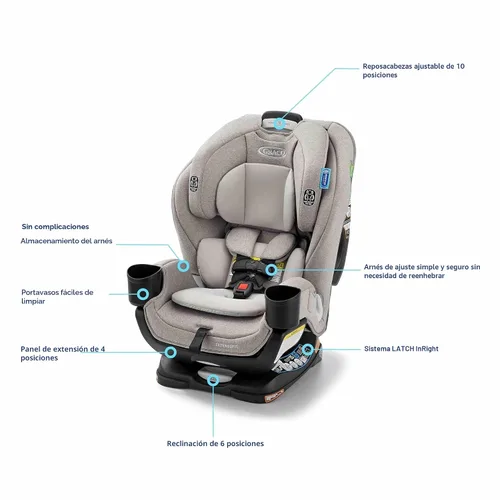 Vista 8 de Asiento de coche convertible Graco Extend2Fit 3 en 1 para bebé, orientación hacia atrás y hacia adelante, panel de extensión ajustable para espacio