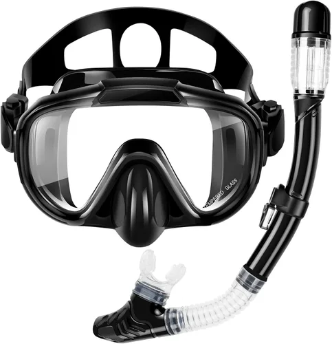 Vista 8 de Snorkeling Gear for Adults, Dry Top Snorkel Set with Panoramic Anti-Leak and Anti-Fog Tempered Glass Lens, Adjustable Snorkeling Set for Scuba