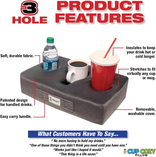 Vista 6 de La almohada Cup Cozy original gris - Como se vio en la televisión - ¡El mejor portavasos del mundo para sofá/cama/coche para Negro