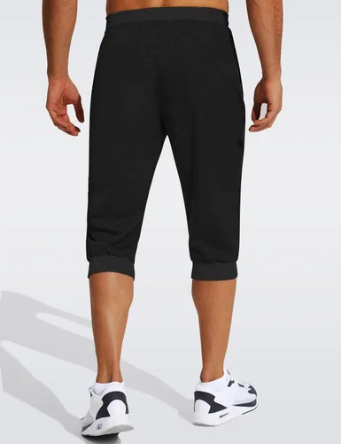 Vista 3 de FASKUNOIE - Pantalones deportivos cortos para hombre, pantalones capri casuales de algodón, pantalones cortos de 34 hasta por debajo de la rodilla