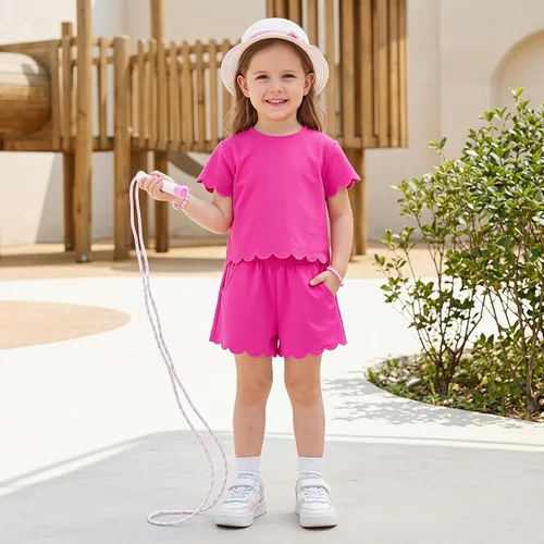 Vista 2 de Aalizzwell Traje de verano para niña pequeña 2-5T Rosa fuerte