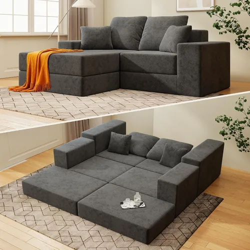 Vista 17 de Living&Giving Sofá seccional en forma de nube para sala de estar, sofá modular sin huesos con 1 otomano, el asiento central se puede combinar