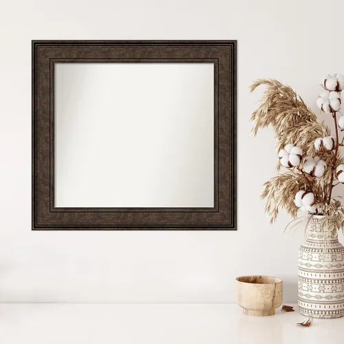 Vista 333 de Amanti Art Espejo de pared personalizado no biselado (25 x 25 pulgadas), marco de bronce acentuado, varios tamaños personalizados, espejo de baño
