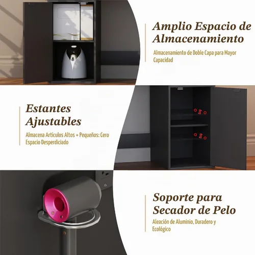 Vista 5 de EasyCom - Mesa de tocador con organizadores de joyería giratorios, tocador de maquillaje con espejo y luces, mesa de vestir con estación de carga