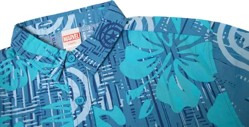 Vista 4 de Marvel Camisa con botones para hombre, azulAqua Cap Island, talla S, AzulAqua "Cap Island