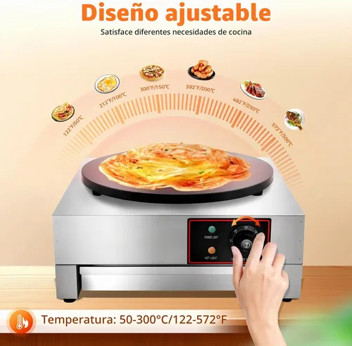 Vista 5 de Máquina eléctrica comercial de panqueques de 16 pulgadas, sartén antiadherente de acero inoxidable 430 de 1700 W, ajustable, 122-572 °F