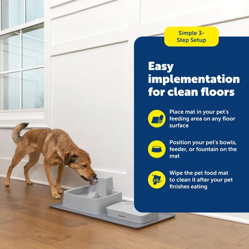 Vista 5 de PetSafe Tapete para fuente y alimentador, para perros y gatos, mantel individual de silicona para alimentos y agua, 26 x 16 pulgadas, impermeable