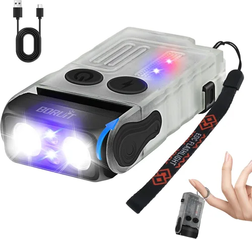 Vista 10 de BORUIT V20 - Linterna pequeña y potente con cabeza giratoria de 180°, súper brillante con luz lateral de mazorca, linternas recargables USB C