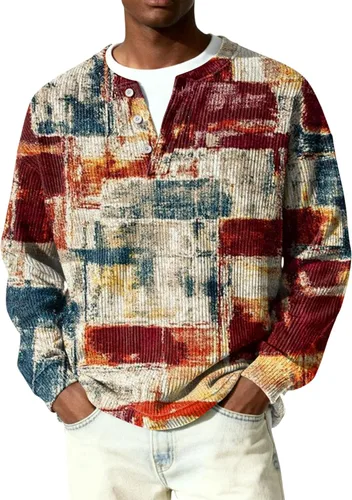 Vista 5 de Camisetas tipo polo de manga larga para hombre, con botones, a rayas, divertidas, de punto, con bolsillo