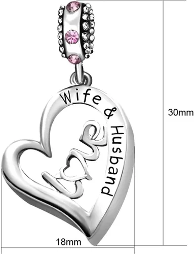 Vista 2 de Abalorios colgantes con texto en inglés "I Love You", para esposa, marido, corazón, día de San Valentín, cumpleaños, boda, compatible con pulsera