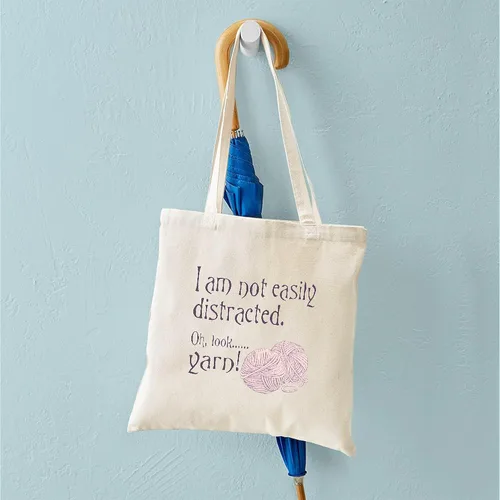 Vista 4 de CafePress Distracted by Yarn - Bolsa de compras de lona beige natural reutilizable