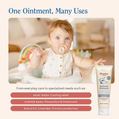 Vista 6 de Flanders Buttocks Ointment Crema de óxido de zinc, tubo de 4 onzas, pasta de barrera gruesa para piel de bebés y adultos, sarpullido por calor